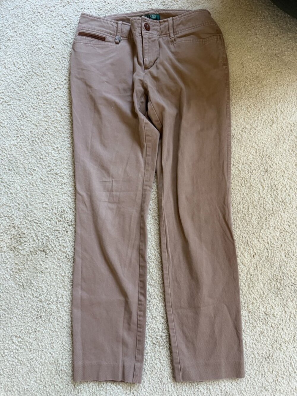 Lauren Ralph Lauren Women's Chino Pants Size 4 - Brown Stretch Straight Leg
